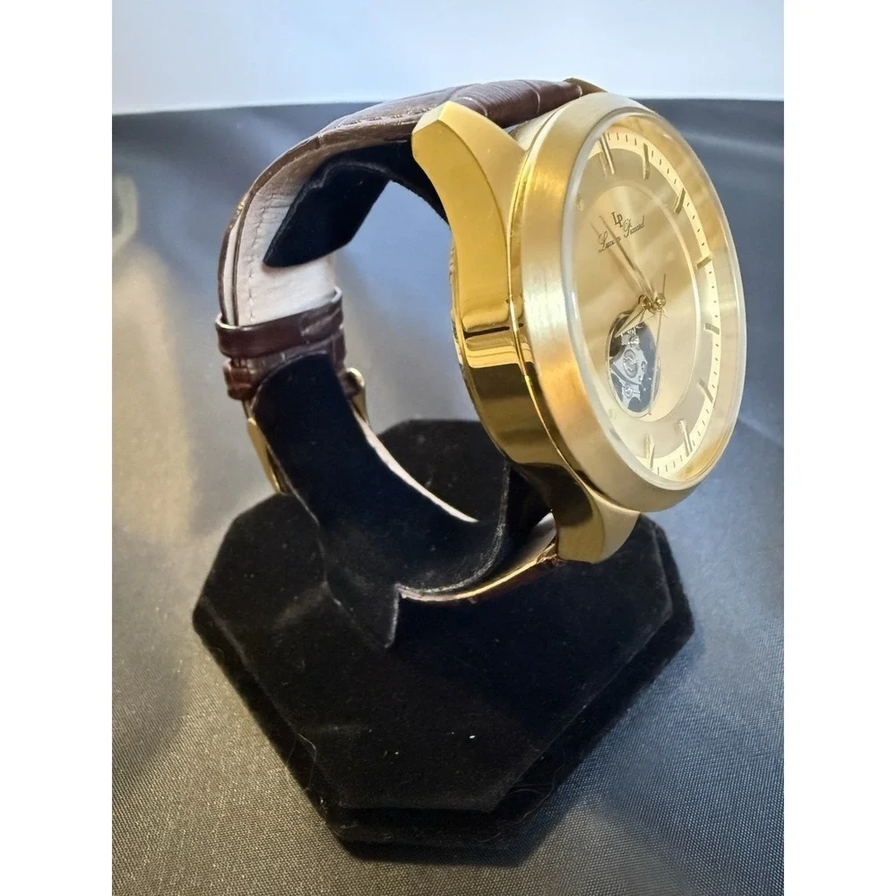 Lucien Piccard Sevilla Men's Watch Automatic Skeleton Gold Tone Leather Band